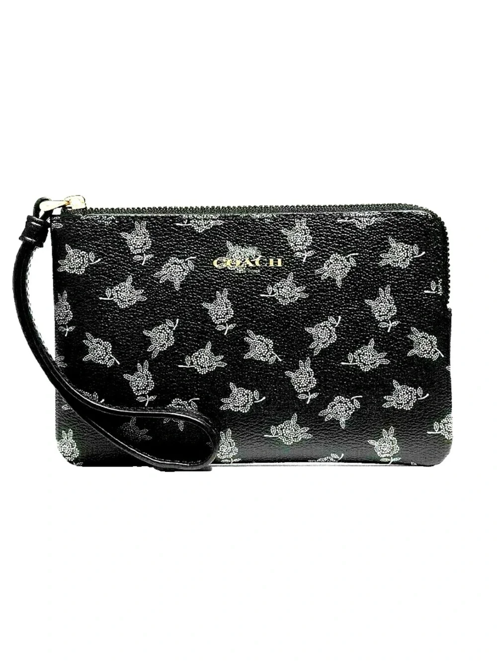 New Coach F39229 Corner Zip Wristlet Floral Print Black Multi